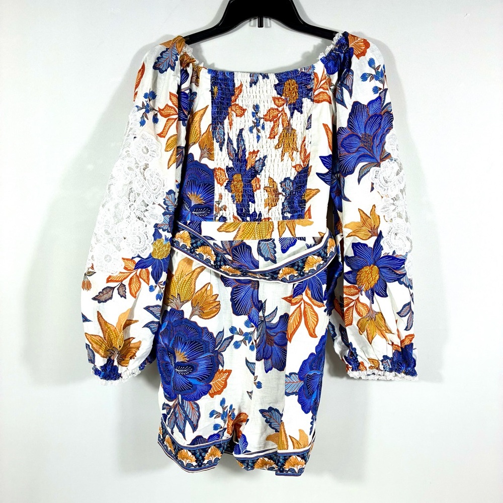 Farm Rio Lace Trim Romper Off-White Summer Flowers Small Medium Large NWT - Picture 6 of 17